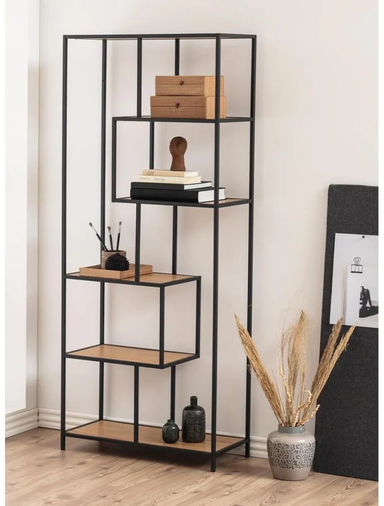 Черна етажерка в дъб 77x185 cm Seaford - Actona