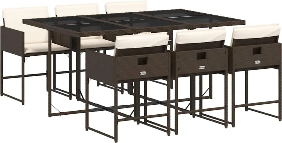 3211269 vidaXL Градински трапезен комплект възглавници 7 части кафяв полиратан