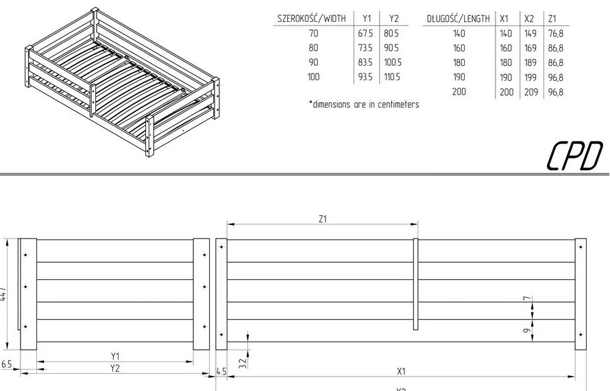 Детско легло от масивен бор с място за съхранение в естествен цвят 90x190 cm Mila CPD – Adeko