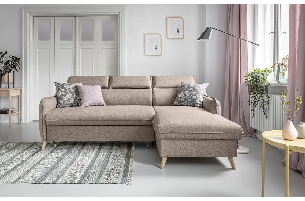 Бежов ъглов разтегателен диван, десен ъгъл Sweet Harmony - Miuform