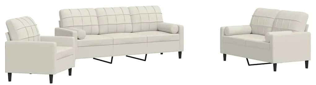 3278379 vidaXL Мека мебел от 3 части с възглавници и болстери кремав, кадифе