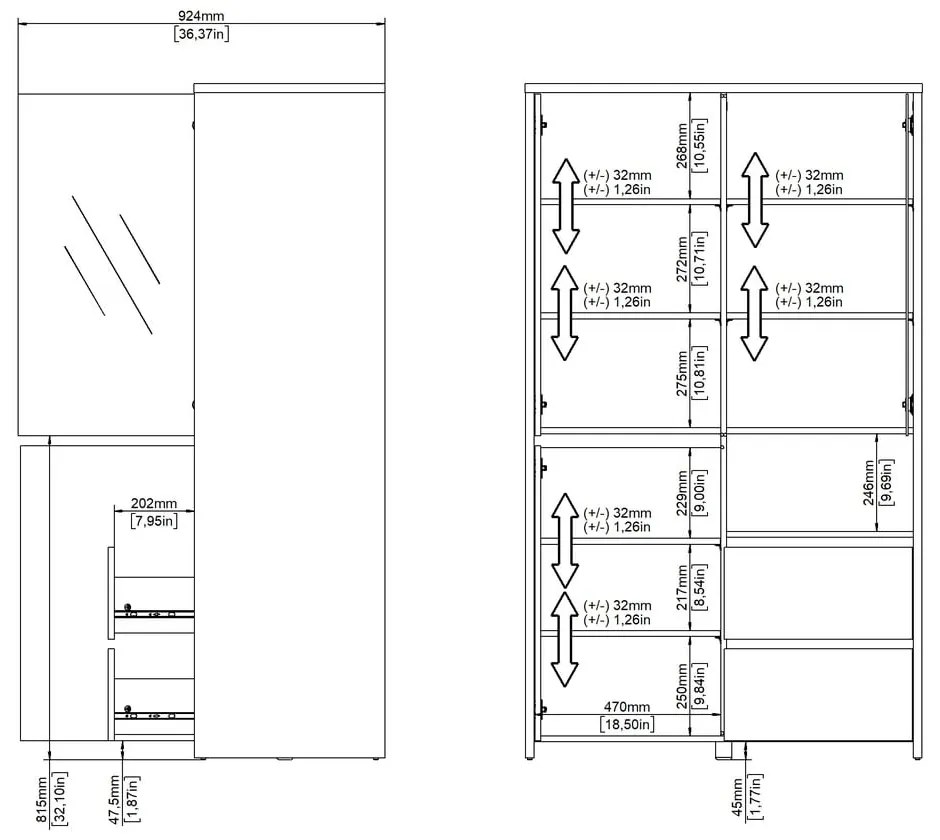 Витрина от дъбов декор в бял и естествен цвят 100x170x48 cm Next – Tvilum