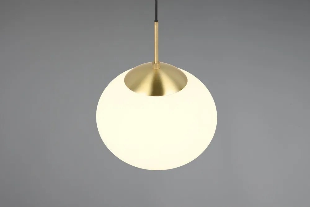 Бяло и златисто висящо осветително тяло със стъклен абажур ø 30 cm Fomento – Trio