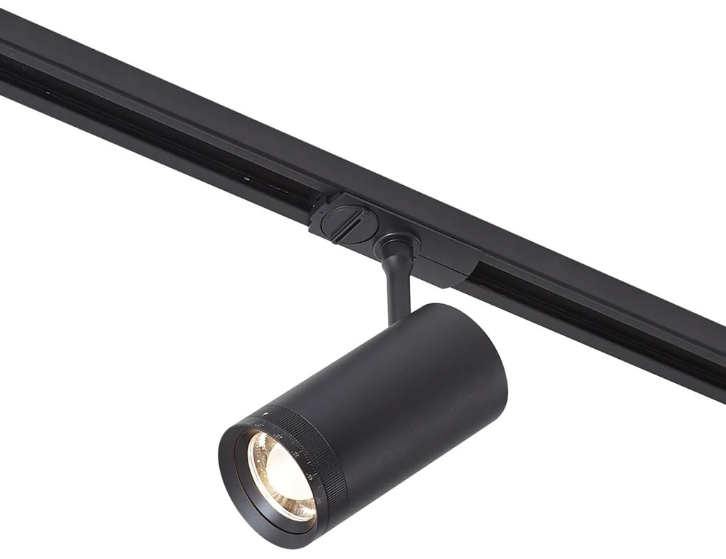 Модерен черен прожектор за 1-фазна релсова система, включващ LED, въртящ се и накланящ се - Iconic Zoom