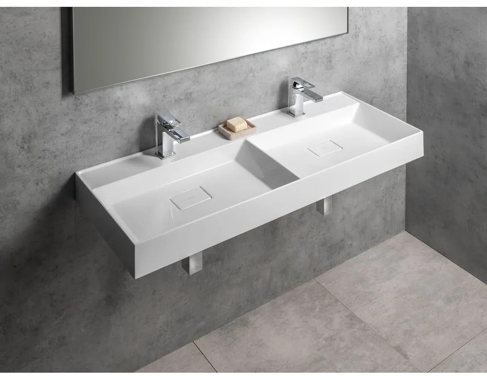 Бял двоен умивалник от отлят мрамор 119x44 cm Godiva – Sapho