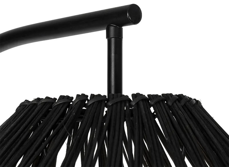 Рустикална подова лампа черна с ратан - Sam