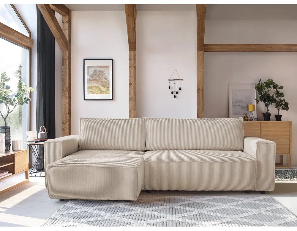 Разтегателен диван от велур в бяло и бежово Nihad - Bobochic Paris