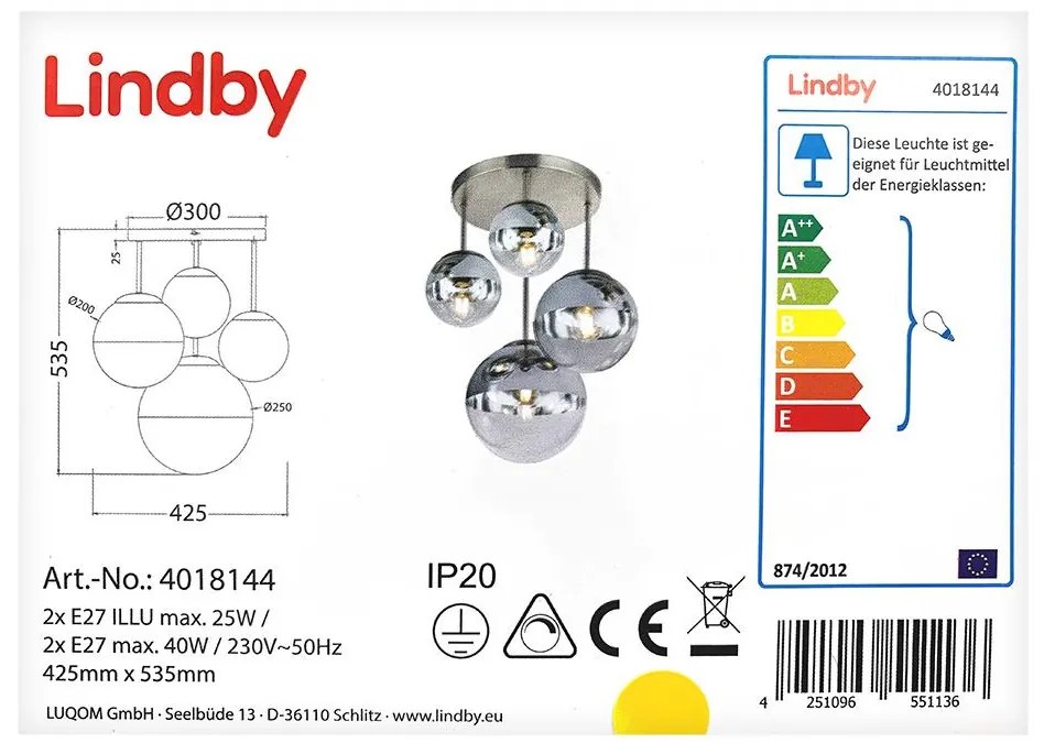 Lindby - Плафон RAVENA 2xE27/40W/230V + 2xE27/25W/230V