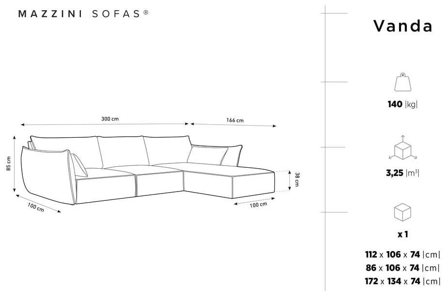 Светлосив ъглов диван (десен ъгъл) Vanda - Mazzini Sofas