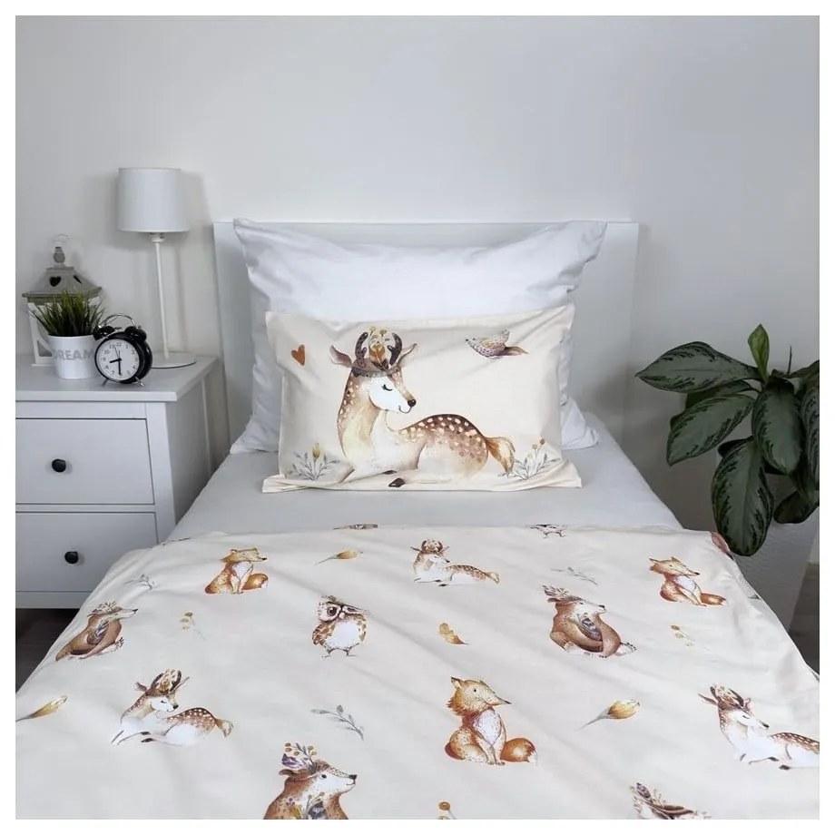 Бежово памучно детско спално бельо 100x135 cm Animals "Woodland" – Jerry Fabrics