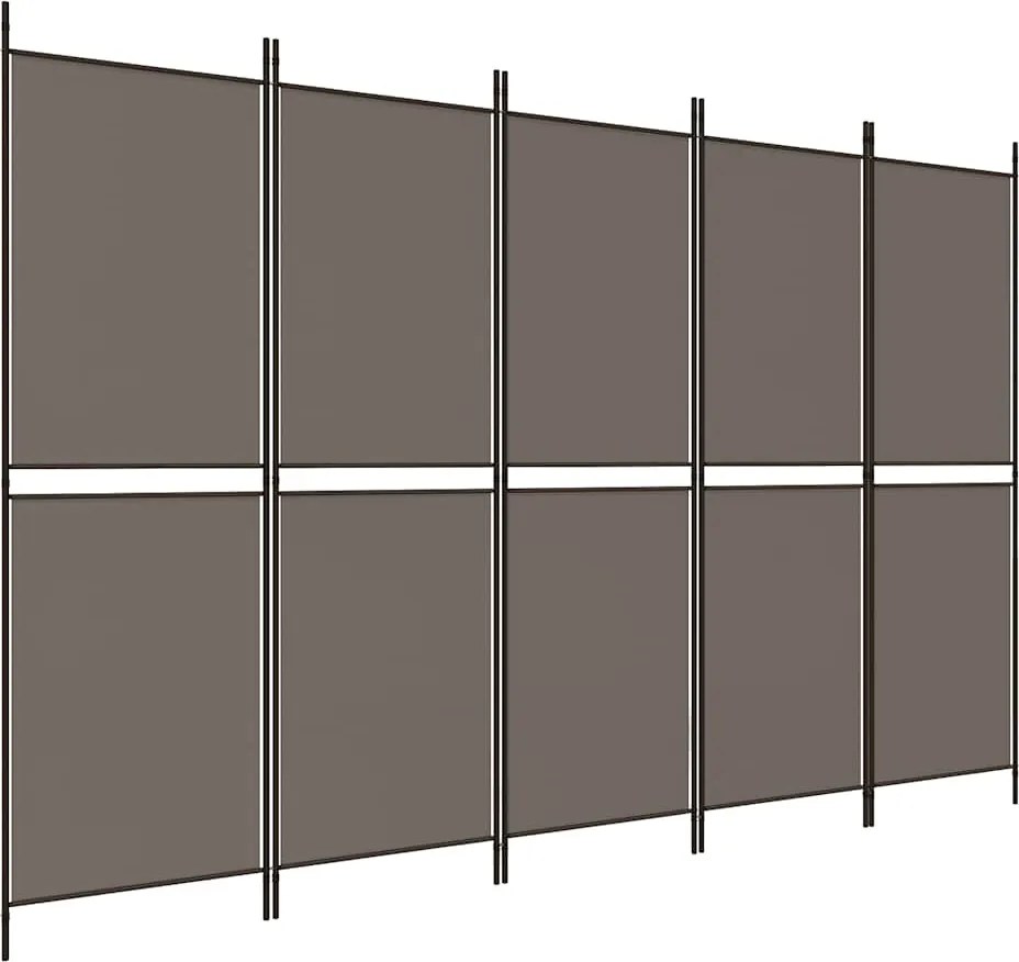 350220 vidaXL Параван за стая, 5 панела, антрацит, 250x180 cм, текстил