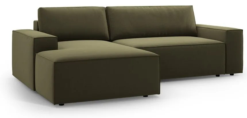 Зелен кадифен разтегателен с място за съхранение ъглов диван (ляв ъгъл) Jodie – Micadoni