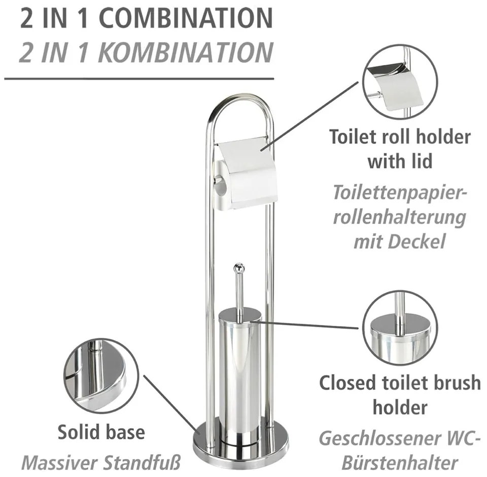 Четка за тоалетна с поставка за тоалетна хартия в сребристо Vasto - Wenko