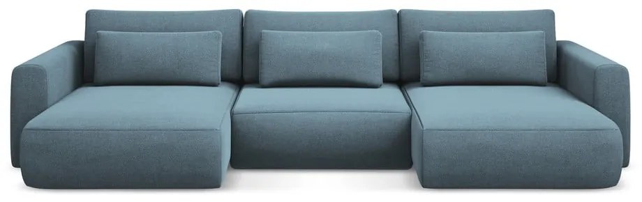 Светлосин разтегателен ъглов диван с място за съхранение (U форма) Kapua – Makamii