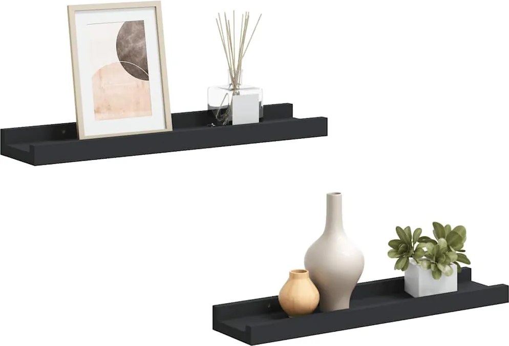 323931 vidaXL Рафтове за фоторамки, 2 бр, черни, 40x9x3 см, МДФ