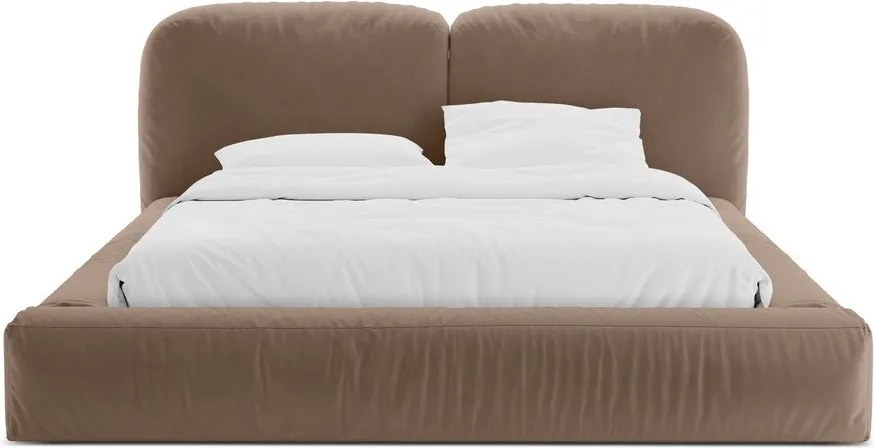 Светлокафяво тапицирано двойно легло с място за съхранение и включена подматрачна рамка 200x200 cm Martina – Micadoni