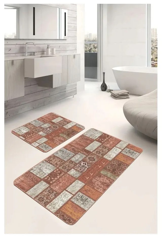 Кафяви кадифени килими за баня в комплект от 2 бр. 60x100 cm – Mila Home