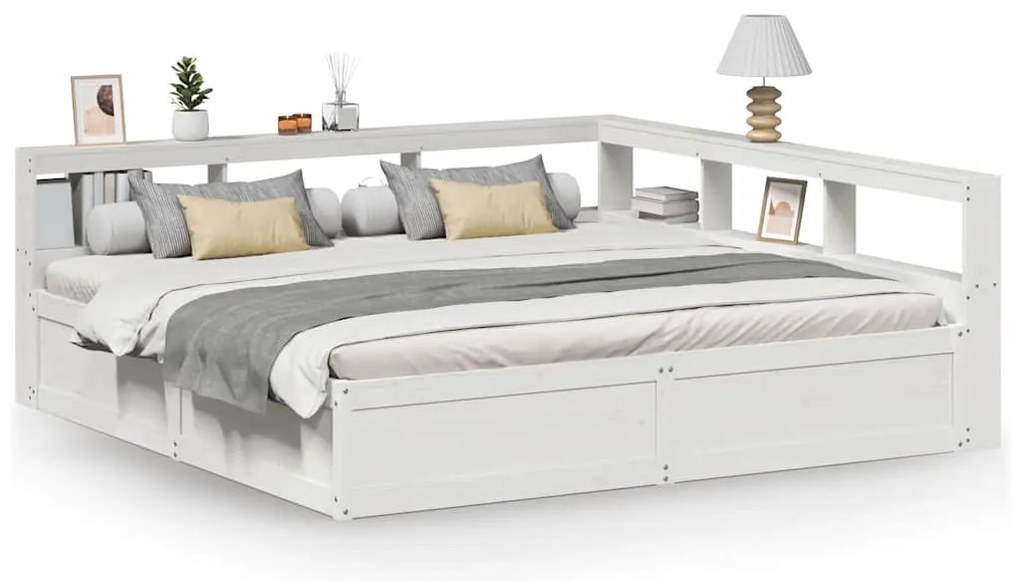 3324452 vidaXL Легло с етажерка за книги, без матрак, 180x200 см, бор масив