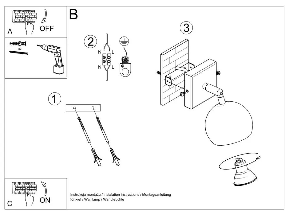 Бяла стенна лампа Ollo - Sollux