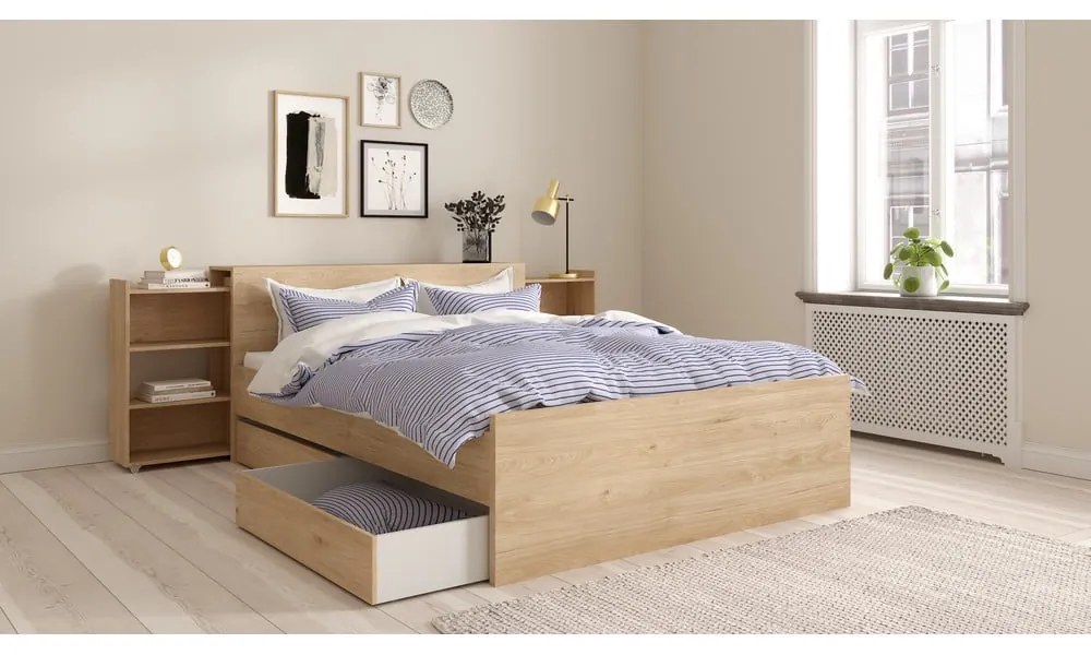 Двойно легло от дъбов декор без ламелно дъно в естествен цвят 140x200 cm Naia – Tvilum