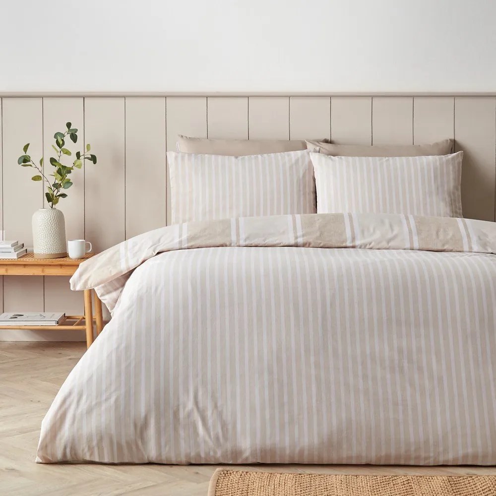 Бежово двойно 3 части спално бельо 200x200 cm Banded Stripe – Catherine Lansfield