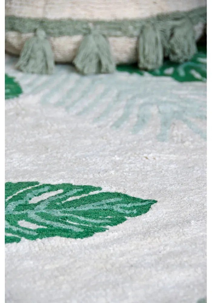 Зелен и кремав ръчно изработен памучен детски килим подходящ за пране 140x200 cm Tropical Green – Lorena Canals