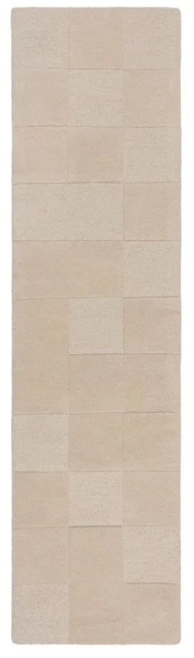 Бежова ръчно изработена вълнена пътека 60x230 cm Checkerboard – Flair Rugs