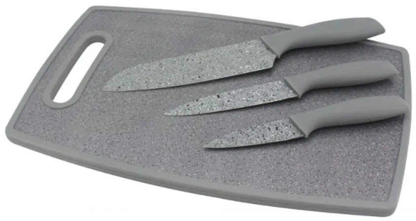 Комплект ножове 3 броя и дъска за рязане ZEPHYR ZP 1633 C3B, Сив