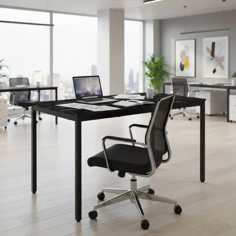 Кухненска маса черен мрамор 120 x 60 cm - универсална маса за 4-5 души