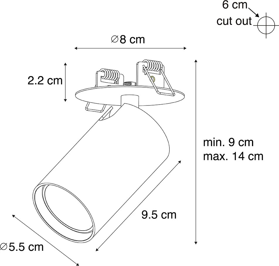Модерен вграден прожектор черен GU10 50mm - Chels