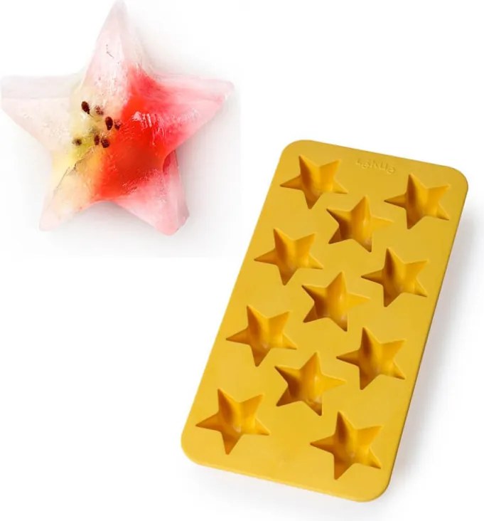 Форма за лед с капак Lekue 1010245, 23x11.8x3 см, 11 звезди, Стеарин, -40°C / +60°C, Жълт