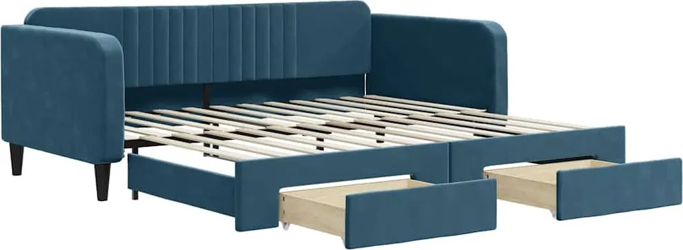 3197117 vidaXL Канапе с изтеглящо легло и чекмеджета синьо 100x200 см кадифе