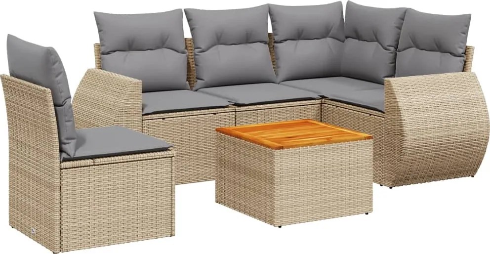 3257340 vidaXL Градински диван с възглавници, 6 части, бежов полиратан