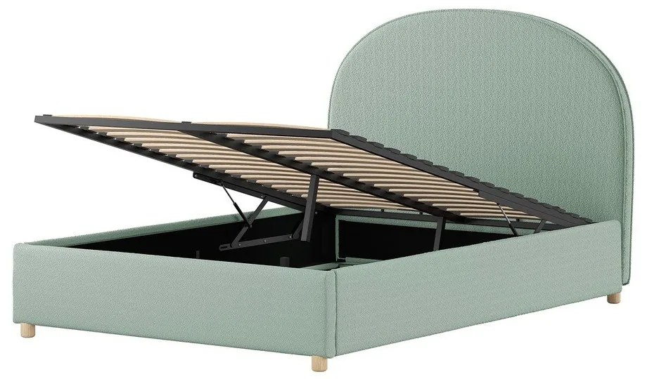 Зелено тапицирано двойно легло с място за съхранение с включена подматрачна рамка 140x200 cm Moon – Vipack