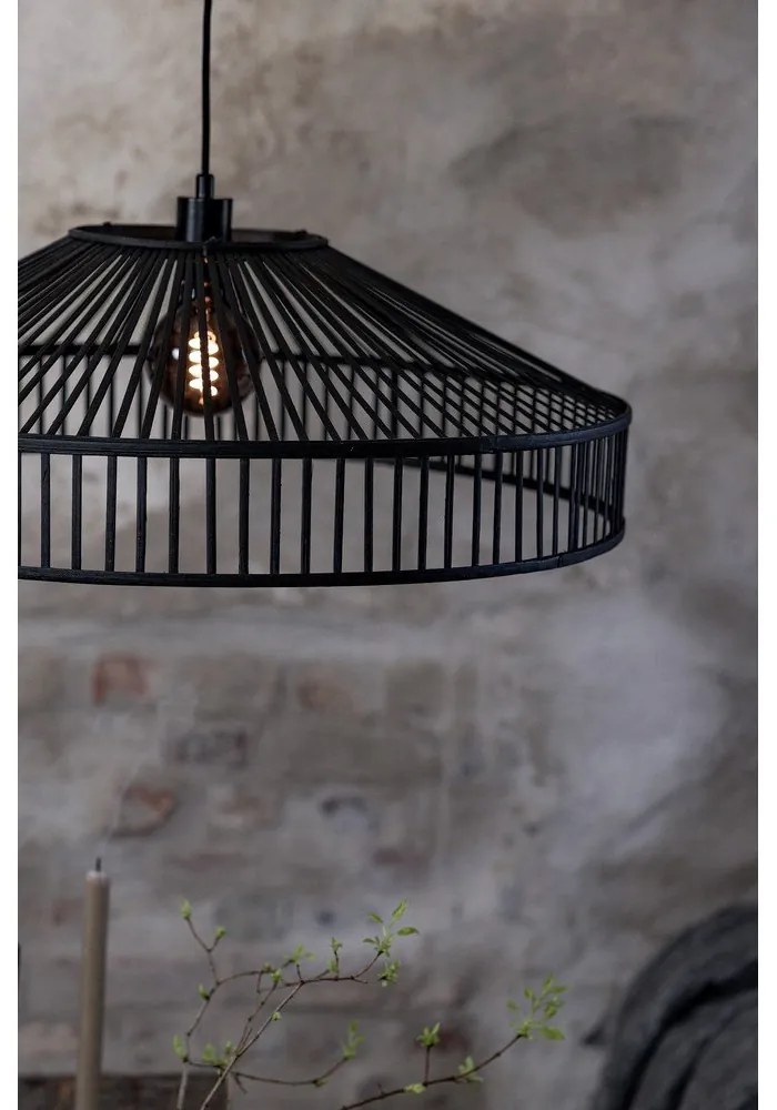 Черно висящо осветително тяло с бамбуков абажур ø 70 cm Tapa – Markslöjd