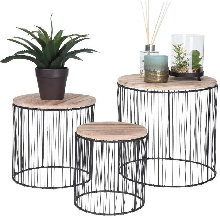 КОМПЛЕКТ 3x Стойка за цветя пр. 19/23/28 см черно/бежово