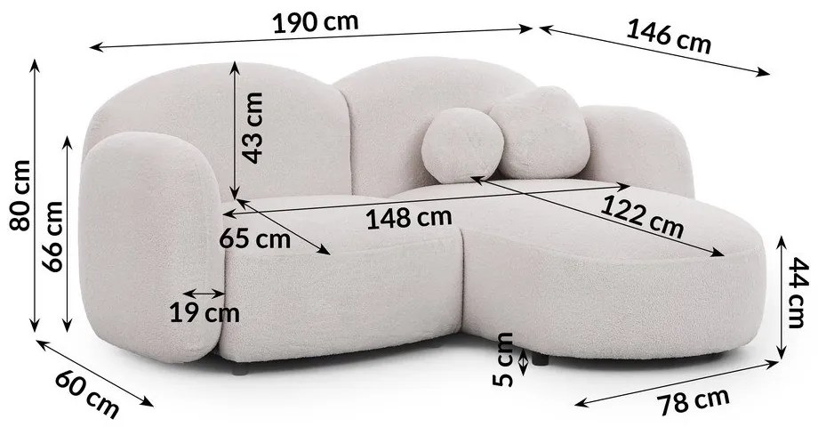Кремав ъглов диван от прежда с примки от букле (десен ъгъл) Orbit – Ropez