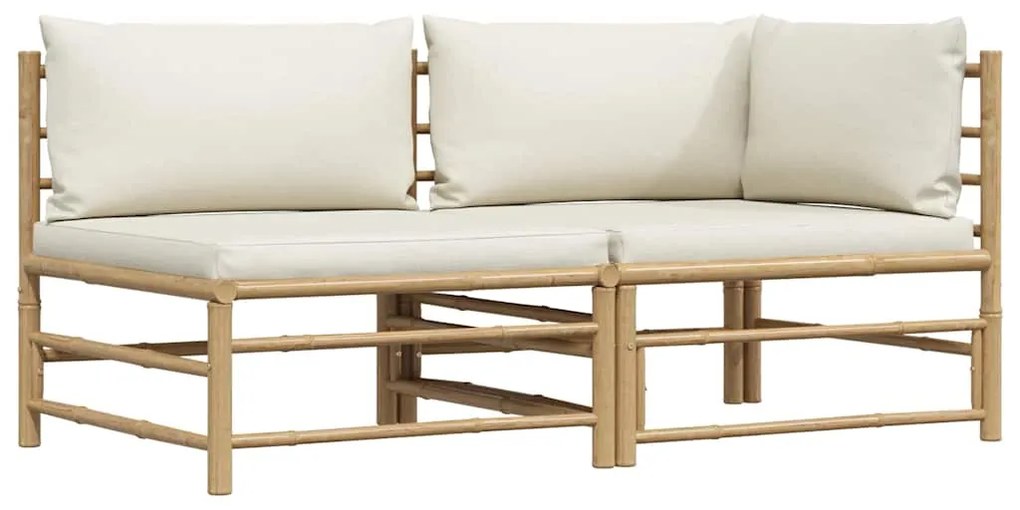 313143 vidaXL Градински лаундж комплект кремави възглавници 2 части бамбук