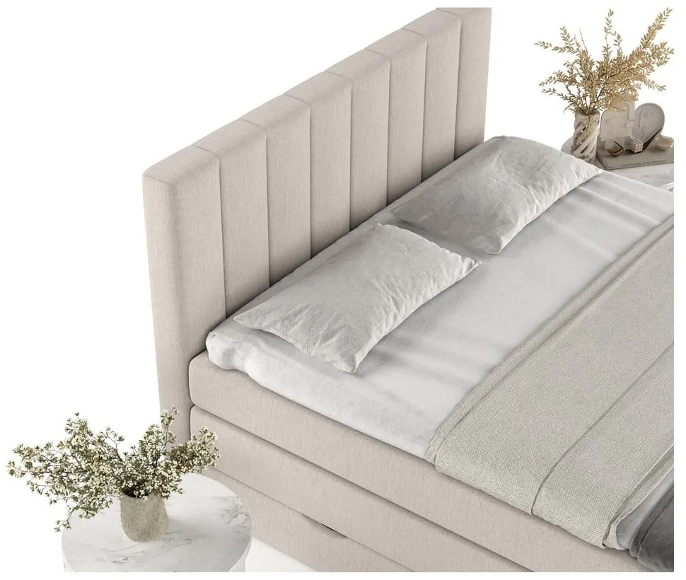 Бежово боксспринг легло с място за съхранение 140x200 cm Ruby – Maison de Rêve