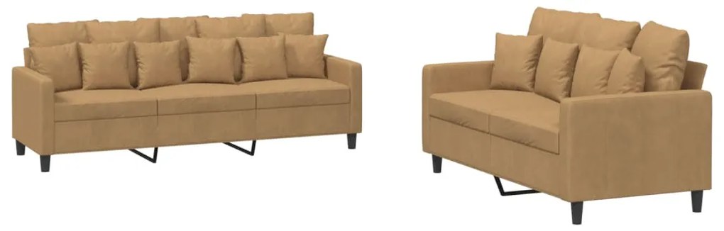 3201727 vidaXL Комплект дивани от 2 части с възглавници, кафяв, кадифе