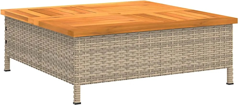 3281631 vidaXL Градинска маса, бежова, 70x70x25 см, ратан и акациево дърво