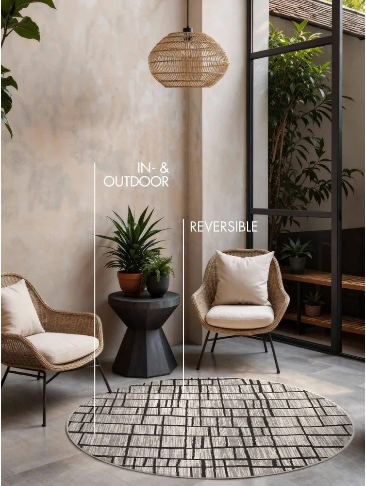 Черен/кремав кръгъл килим за открито и закрито ø 160 cm Haringey Crouch – Ted Baker