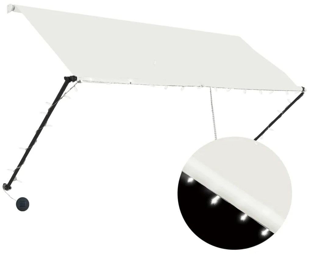 145924 vidaXL Сенник с падащо рамо с LED, 250х150 см, кремав