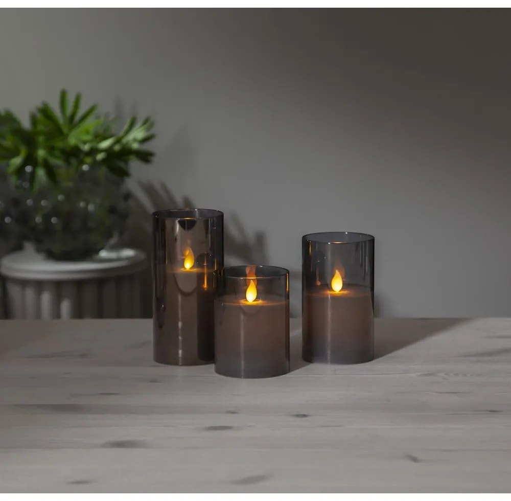 Сива LED восъчна свещ в стъкло, височина 15 см M-Twinkle - Star Trading