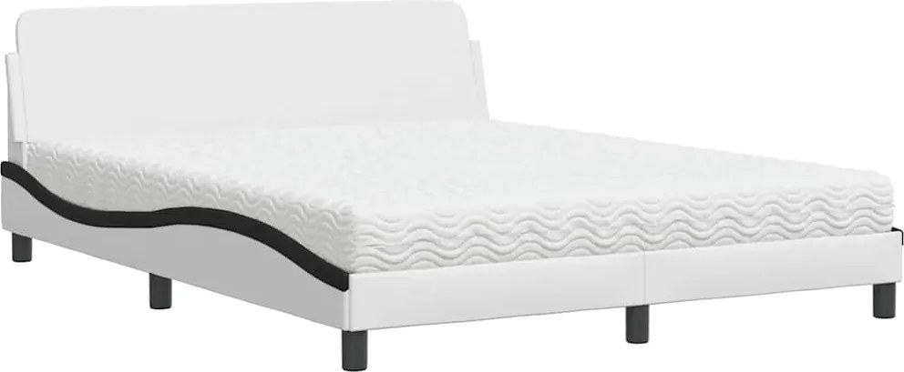 3208443 vidaXL Легло с матрак Dover, бяло и черно, 160x200 см, изкуствена кожа