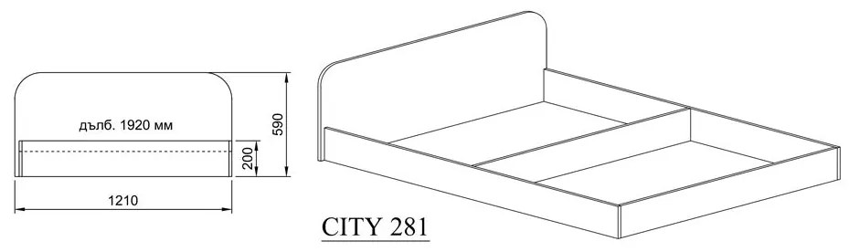Легло Сити 2011 за еднолицев матрак 120/190 см. от мебели Ирим
