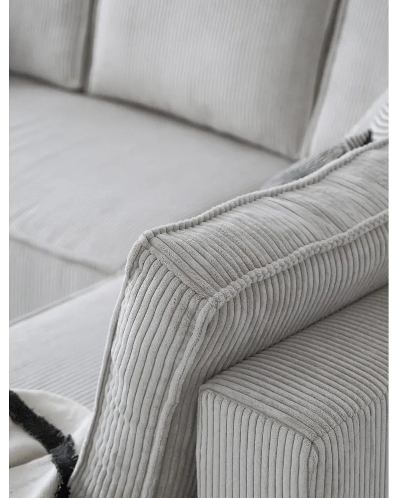 Бял разтегателен ъглов диван от рипсено кадифе (десен ъгъл/"U" форма) Brave Dave – Miuform