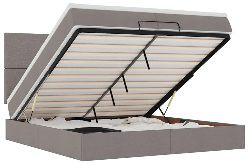 3313952 vidaXL Османска легло с матрак и LED, таупе, 200x200 см, плат