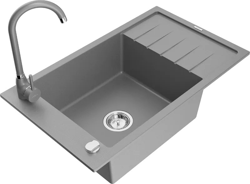 Mexen Elias мивка от гранит с 1 корито с отцедник и кухненски смесител Telma, сив - 6511-71-670200-71