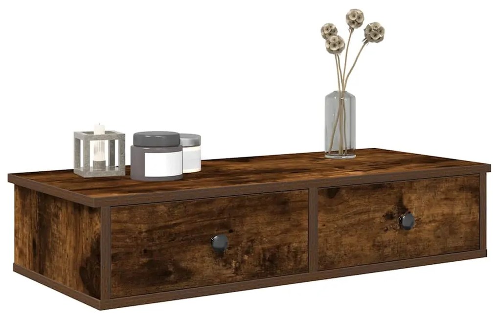 859954 vidaXL Стенен рафт с чекмеджета опушен дъб 80x34x17 см инженерно дърво